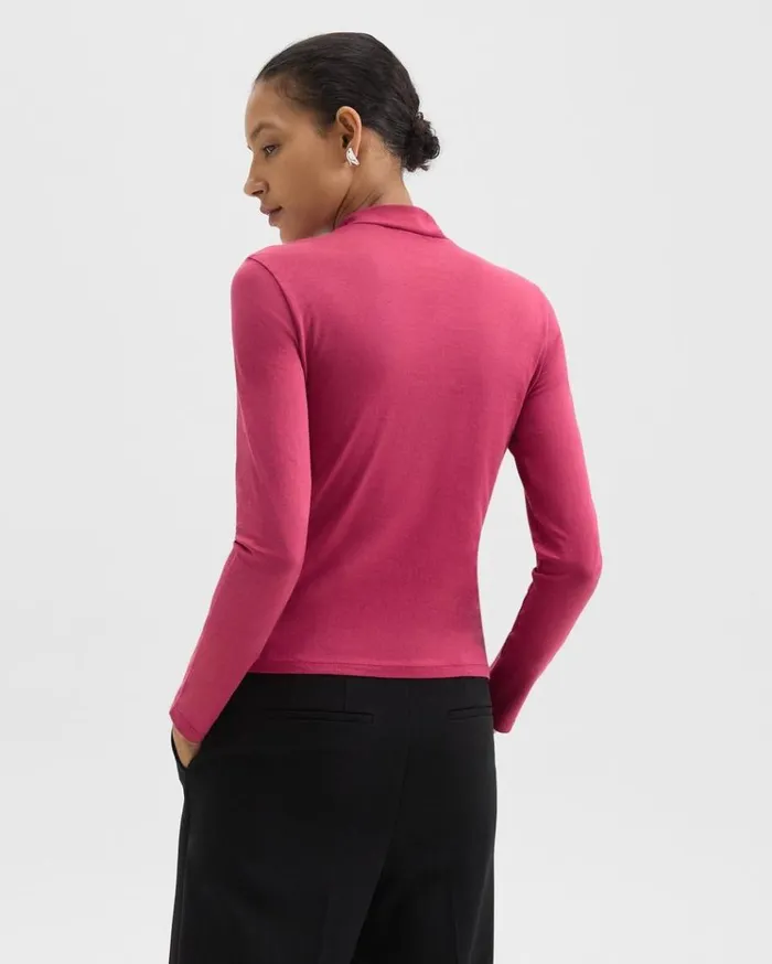 Theory Tiny Mock Neck Tee In Organic Cotton Deep Rose Women TShirts Tank Tops Theory Tiny Mock Neck Tee In Organic Cotton Deep Rose Women TShirts Tank Tops