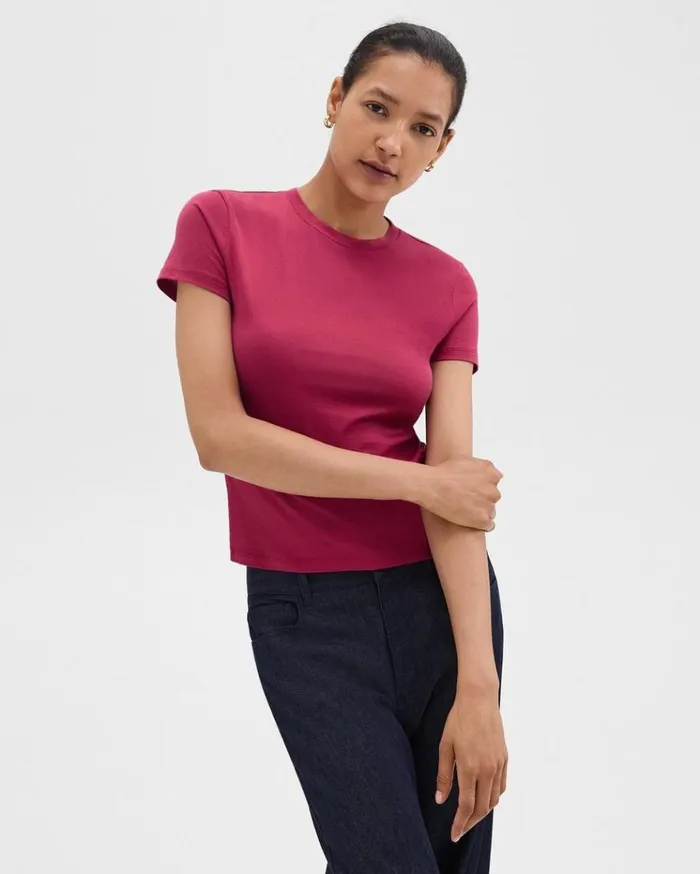 Theory Tiny Tee In Organic Cotton Deep Rose Women TShirts Tank Tops