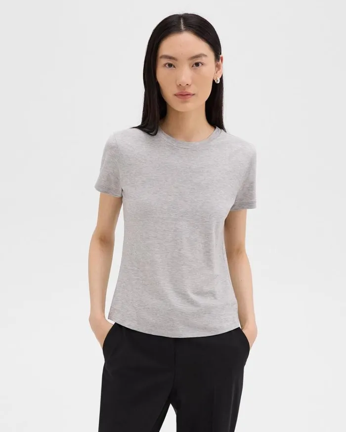 Theory Tiny Tee In Organic Cotton Soft Grey Melange Women TShirts Tank Tops