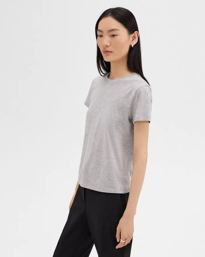Theory Tiny Tee In Organic Cotton Soft Grey Melange Women TShirts Tank Tops Theory Tiny Tee In Organic Cotton Soft Grey Melange Women TShirts Tank Tops