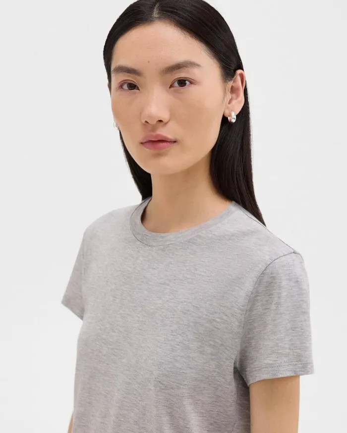 Theory Tiny Tee In Organic Cotton Soft Grey Melange Women TShirts Tank Tops Theory Tiny Tee In Organic Cotton Soft Grey Melange Women TShirts Tank Tops