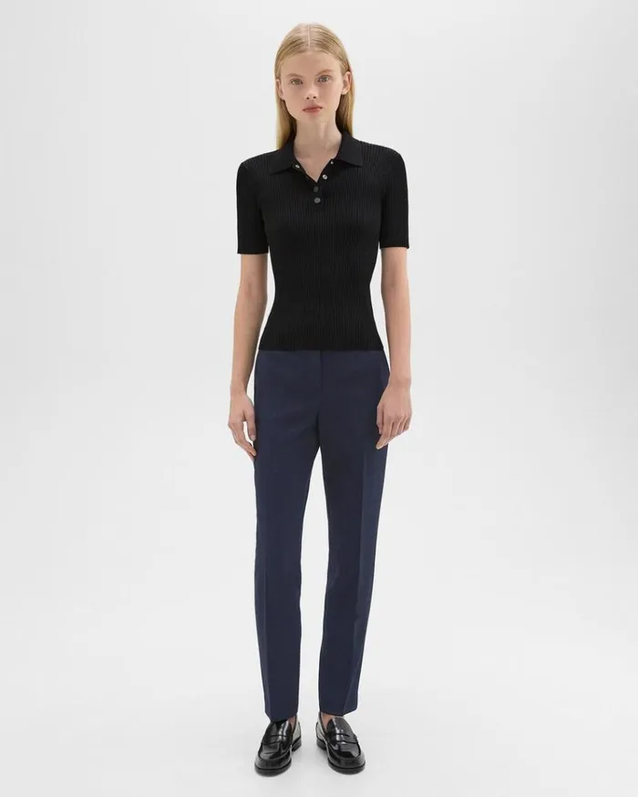 Theory Treeca Full Length Pant In Admiral Crepe Nocturne Navy Women Pants