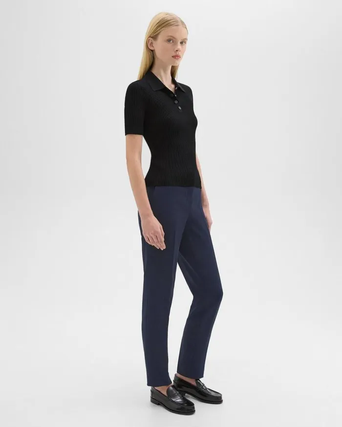 Theory Treeca Full Length Pant In Admiral Crepe Nocturne Navy Women Pants