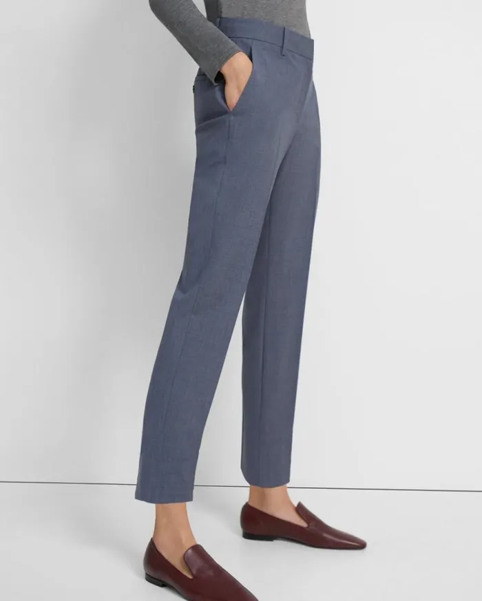 Theory Treeca Pant In Good Wool Blue Grey Melange Women Pants