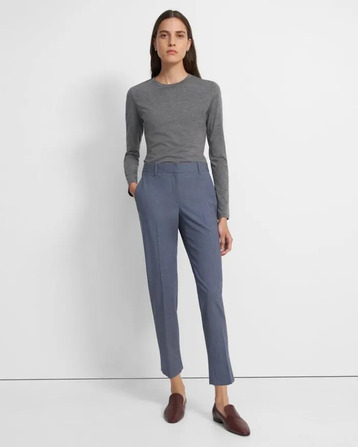 Theory Treeca Pant In Good Wool Blue Grey Melange Women Pants