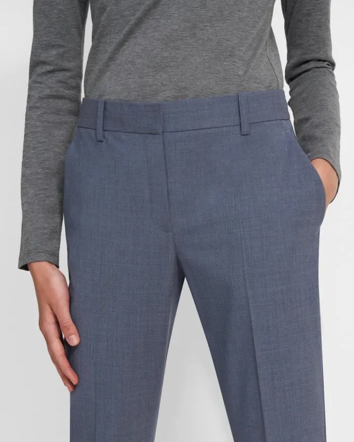 Theory Treeca Pant In Good Wool Blue Grey Melange Women Pants