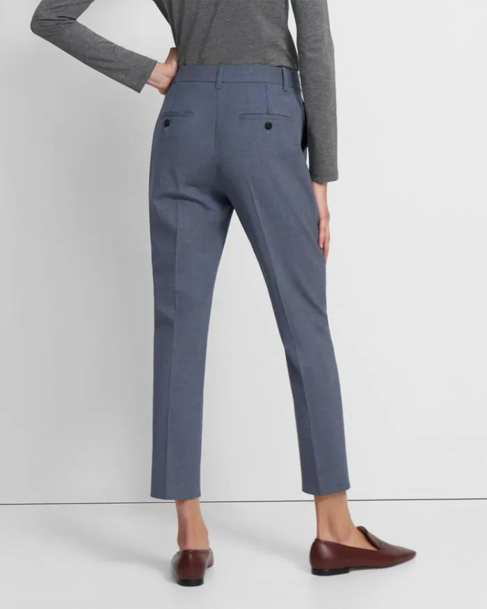 Theory Treeca Pant In Good Wool Blue Grey Melange Women Pants