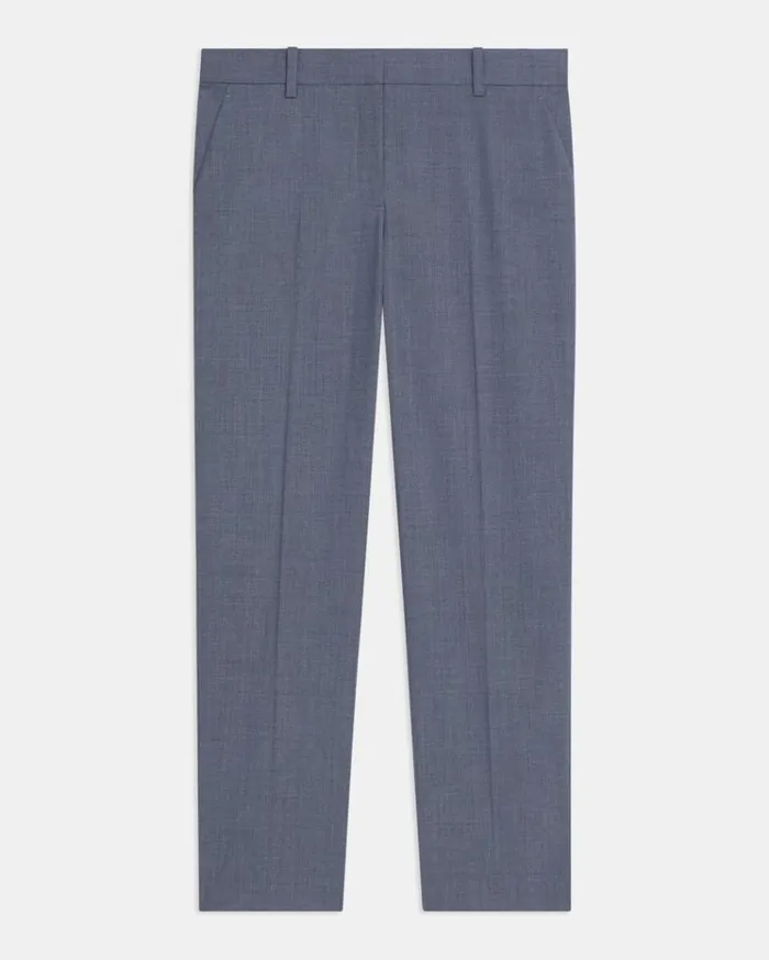 Theory Treeca Pant In Good Wool Blue Grey Melange Women Pants