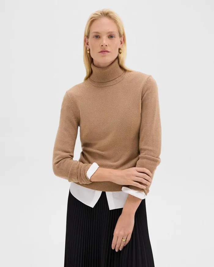 Theory Turtleneck Sweater In Cashmere Royal Camel Women Sweaters Cardigans