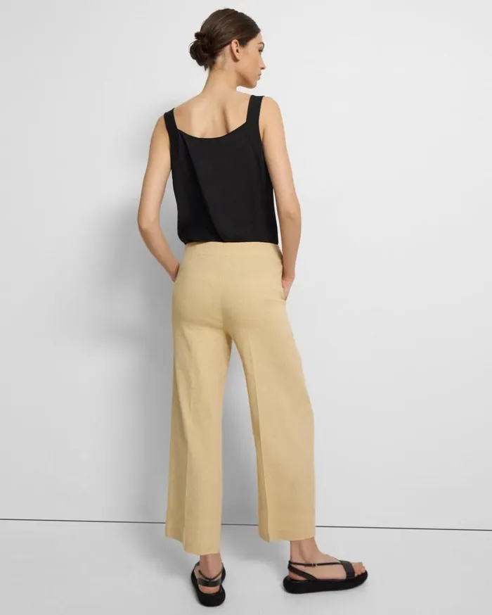 Theory Wide Crop Pant In Good Linen Butter Yellow Women Pants