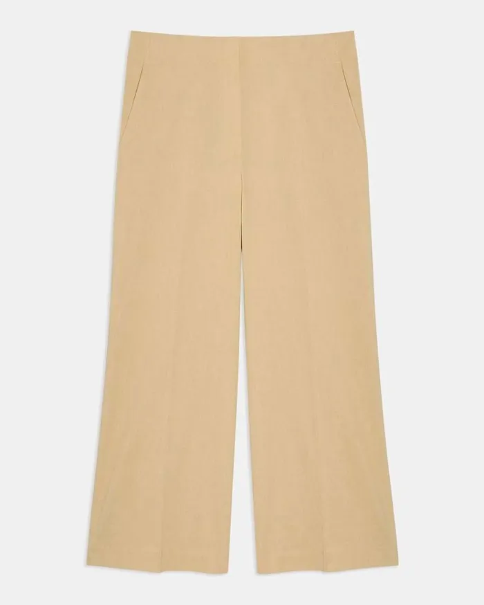 Theory Wide Crop Pant In Good Linen Butter Yellow Women Pants