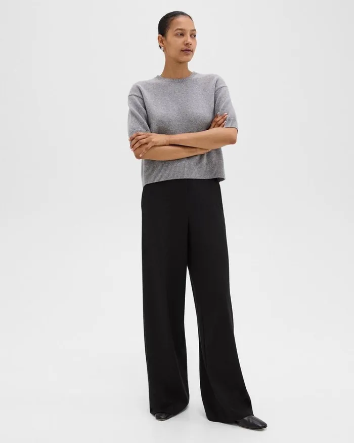 Theory WideLeg Pant In DoubleKnit Jersey Black Women Pants