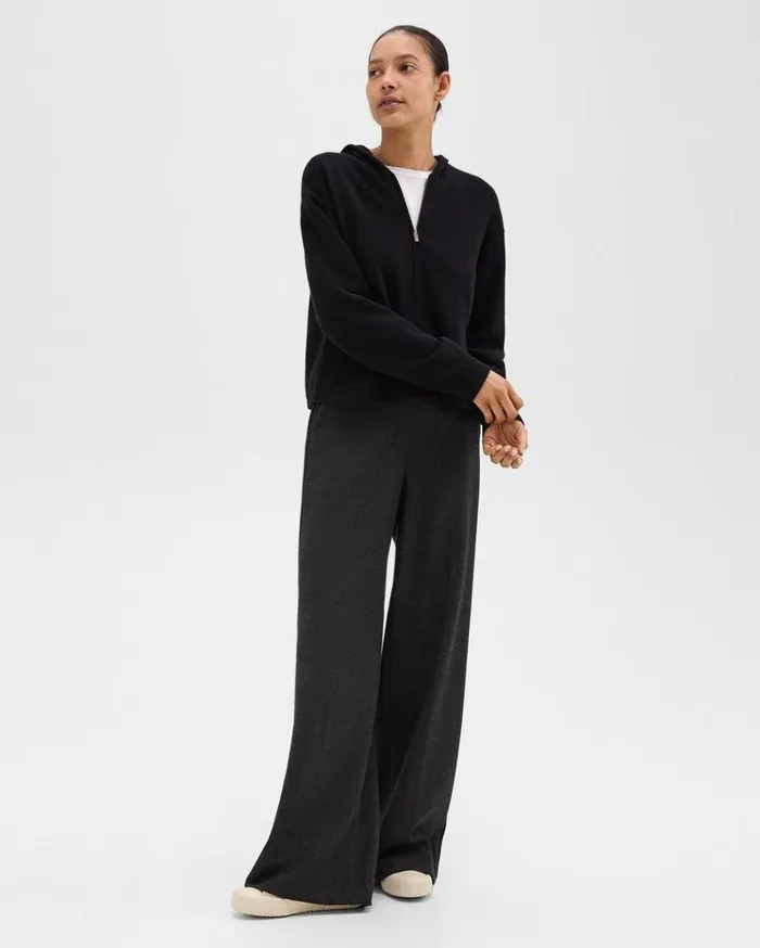 Theory WideLeg Pant In DoubleKnit Jersey Charcoalblack Women Pants