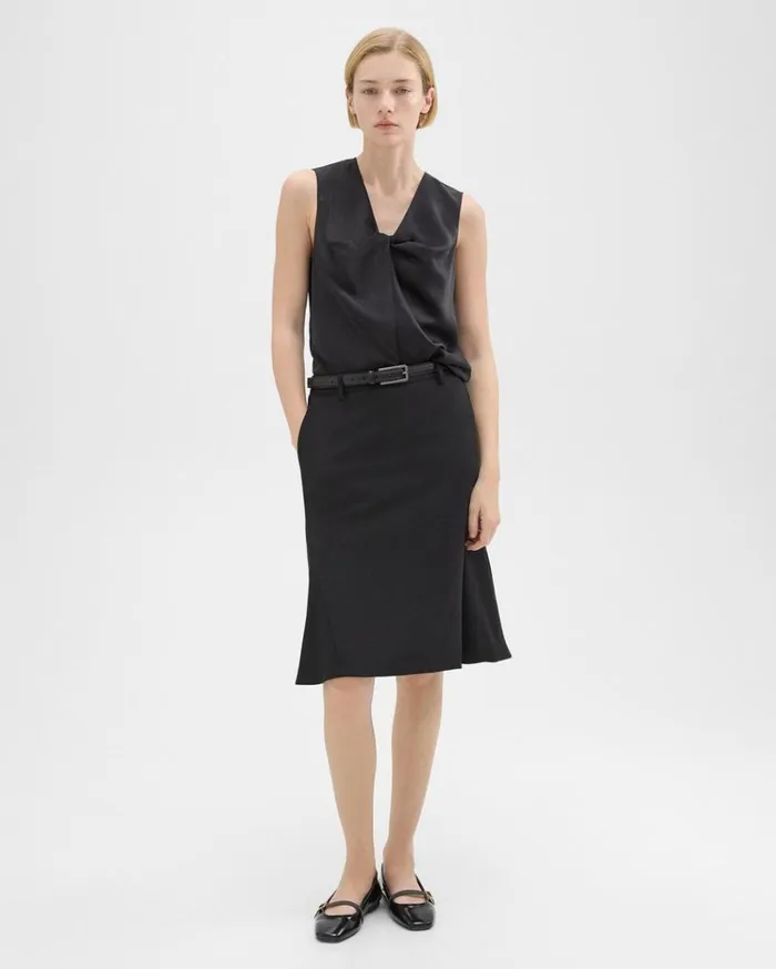 Theory Wool Gabardine Trumpet Skirt Black Women Skirts