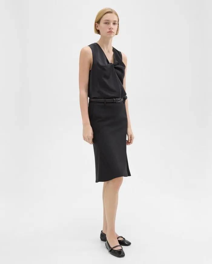 Theory Wool Gabardine Trumpet Skirt Black Women Skirts