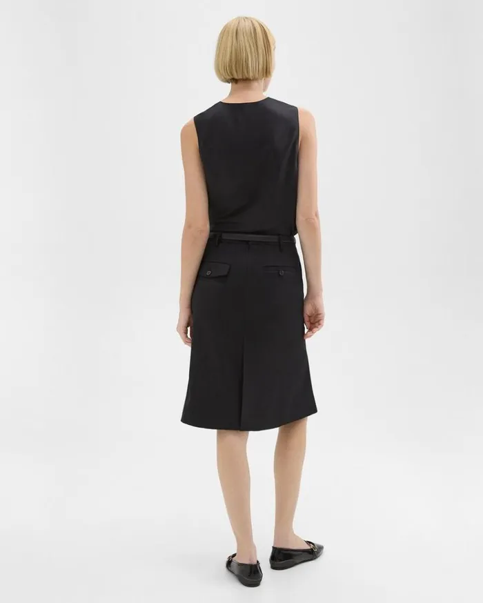 Theory Wool Gabardine Trumpet Skirt Black Women Skirts