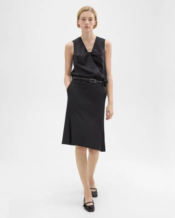 Theory Wool Gabardine Trumpet Skirt Black Women Skirts