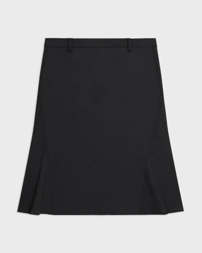 Theory Wool Gabardine Trumpet Skirt Black Women Skirts