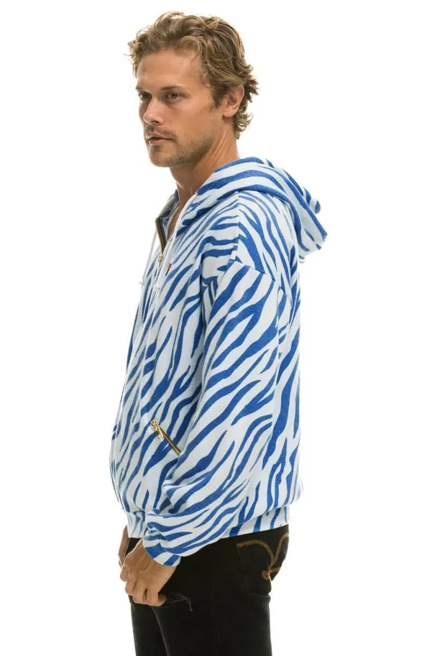 Tiger Relaxed Zip Hoodie With Pockets 8211 Blue Tiger WomenMen Aviator Nation Hoodies