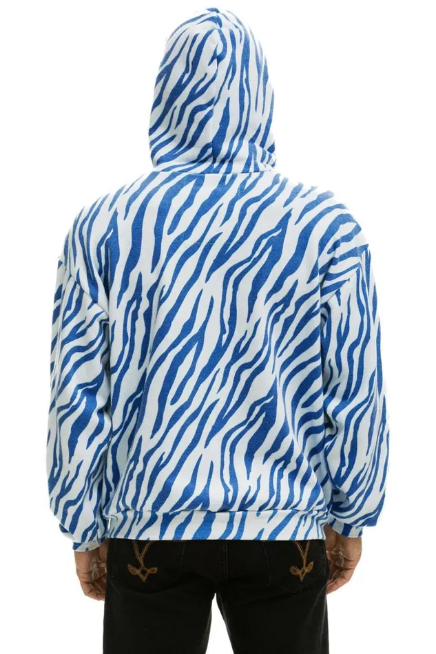 Tiger Relaxed Zip Hoodie With Pockets 8211 Blue Tiger WomenMen Aviator Nation Hoodies