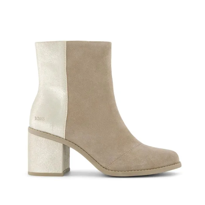Toms Boots and Booties Evelyn Heeled Boot Dune Metallic Suede 8211 Women