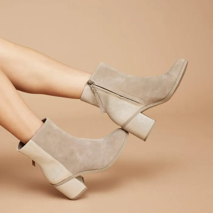 Toms Boots and Booties Evelyn Heeled Boot Dune Metallic Suede 8211 Women Toms Boots and Booties Evelyn Heeled Boot Dune Metallic Suede 8211 Women