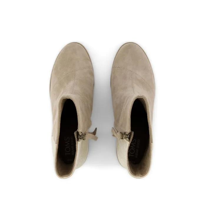 Toms Boots and Booties Evelyn Heeled Boot Dune Metallic Suede 8211 Women Toms Boots and Booties Evelyn Heeled Boot Dune Metallic Suede 8211 Women