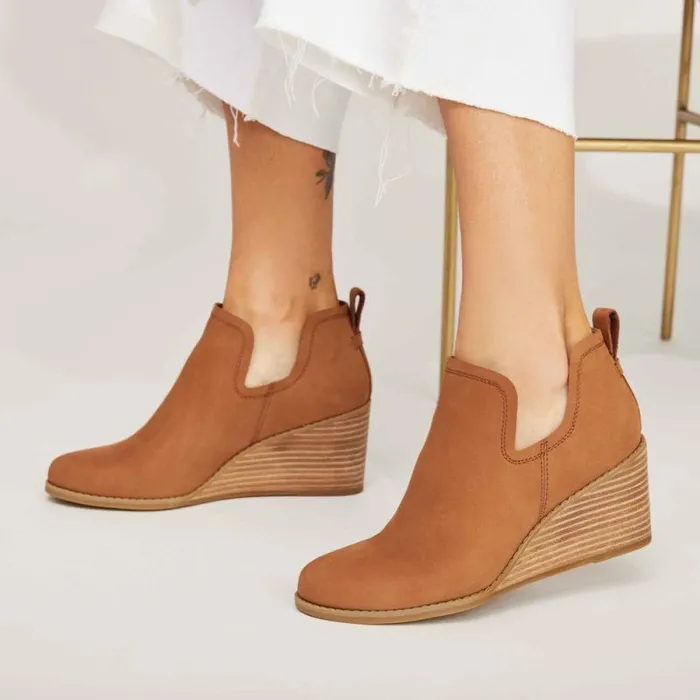 Toms Boots and Booties Kallie Wedge Boot Leather Tan 8211 Women