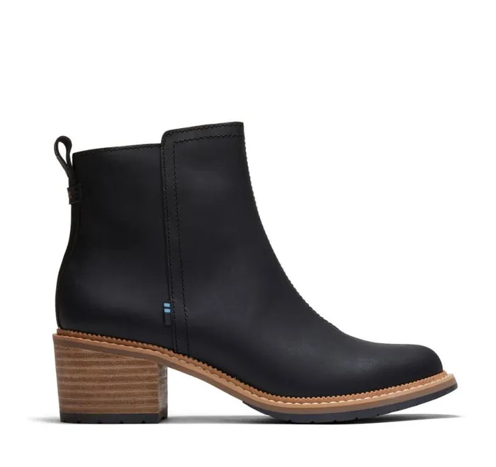 Toms Boots and Booties Marina Heeled Boot Black Leather 8211 Women
