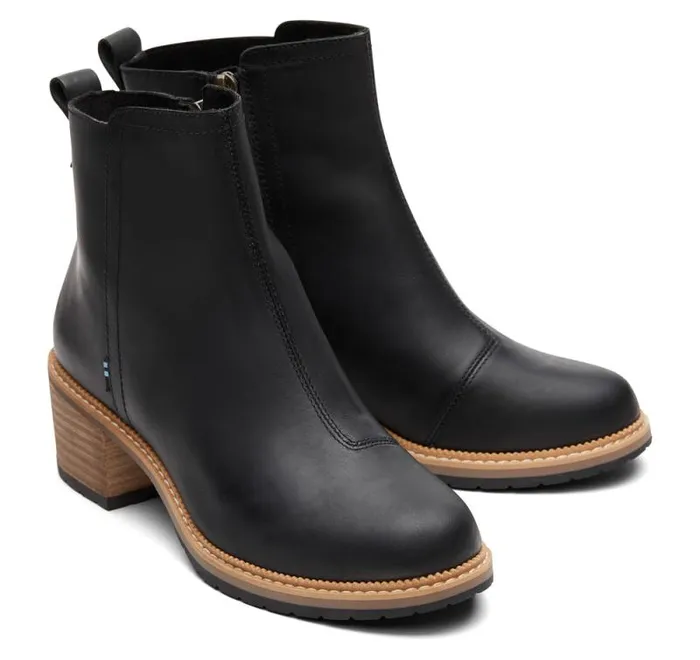 Toms Boots and Booties Marina Heeled Boot Black Leather 8211 Women