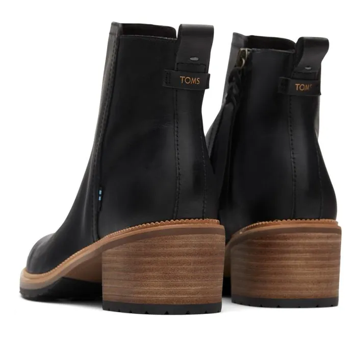 Toms Boots and Booties Marina Heeled Boot Black Leather 8211 Women