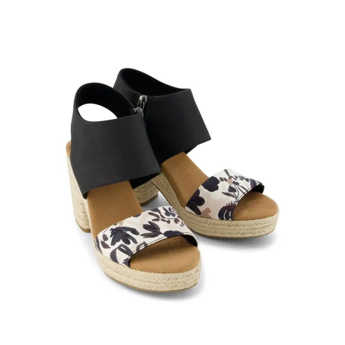 Toms Espadrilles Majorca Rope Platform Sandal Black Watercolor Floral 8211 Women