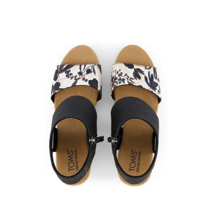 Toms Espadrilles Majorca Rope Platform Sandal Black Watercolor Floral 8211 Women