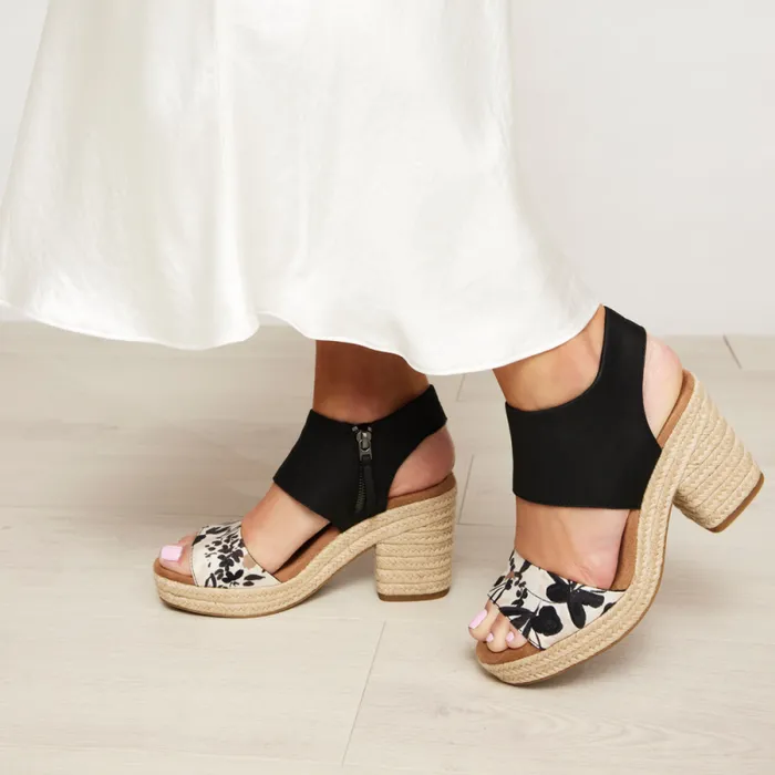 Toms Espadrilles Majorca Rope Platform Sandal Black Watercolor Floral 8211 Women