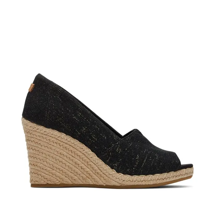 Toms Espadrilles Michelle Wedge Heel Black Metallic Linen 8211 Women