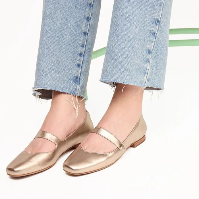 Toms Flats and Loafers Bianca Flat Gold Metallic Leather 8211 Women