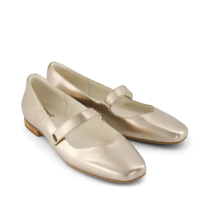 Toms Flats and Loafers Bianca Flat Gold Metallic Leather 8211 Women