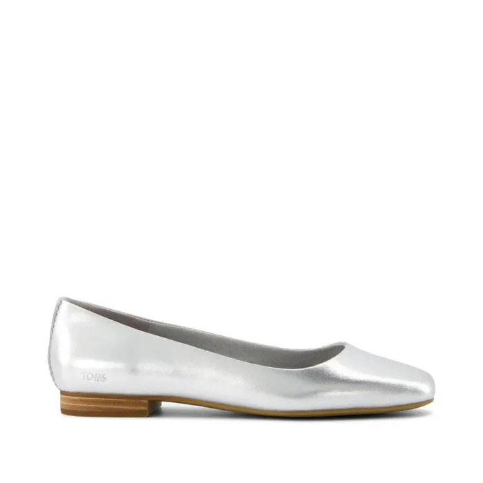 Toms Flats and Loafers Briella Flat Silver Metallic Leather 8211 Women