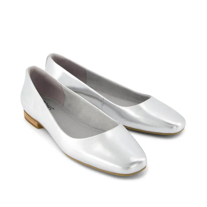 Toms Flats and Loafers Briella Flat Silver Metallic Leather 8211 Women