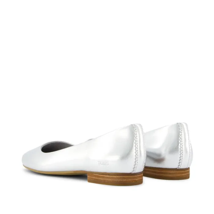 Toms Flats and Loafers Briella Flat Silver Metallic Leather 8211 Women