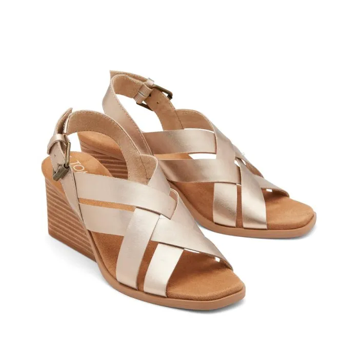 Toms Heels and Wedges Gracie Wedge Sandal Leather Gold 8211 Women