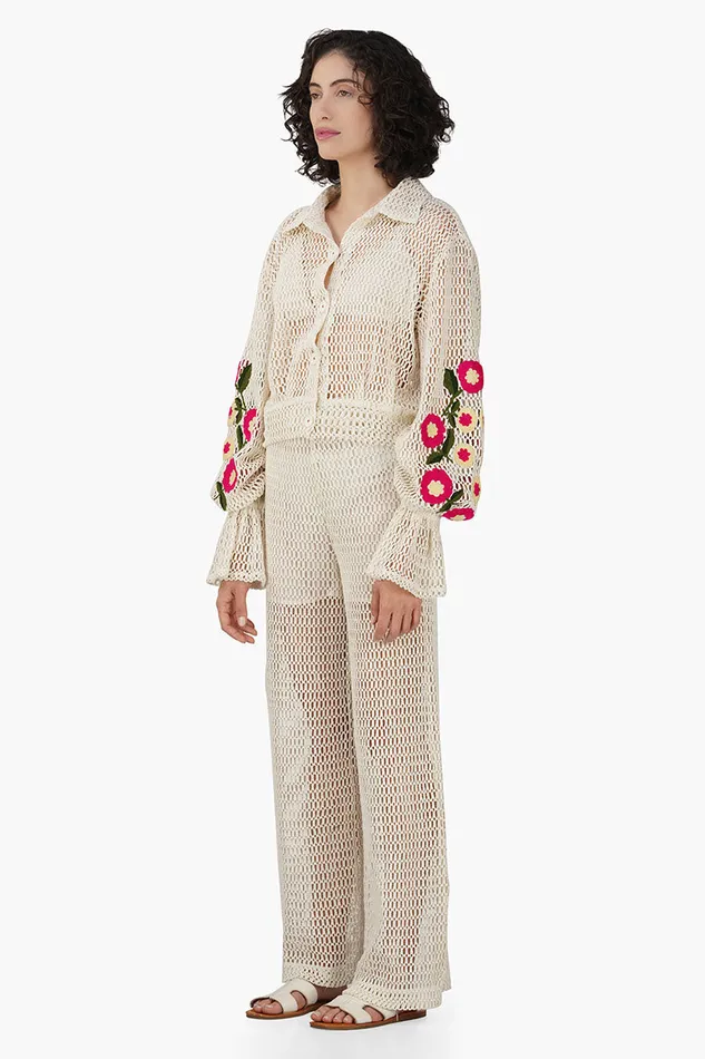 Tops America and Beyond Women Rose Yard Crochet Crop Baggy Shirt