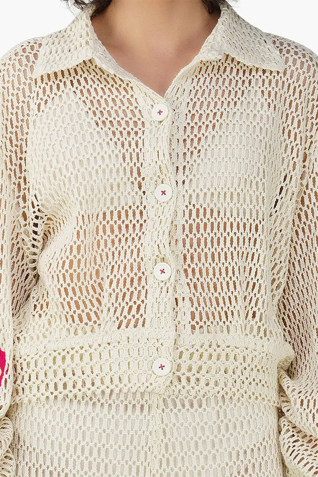 Tops America and Beyond Women Rose Yard Crochet Crop Baggy Shirt