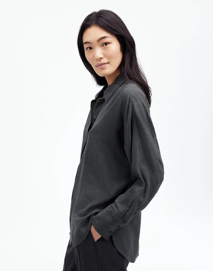 Tops and Shirts Women Madewell Heathered Flannel Dolman ButtonUp Shirt Charcoal Melange