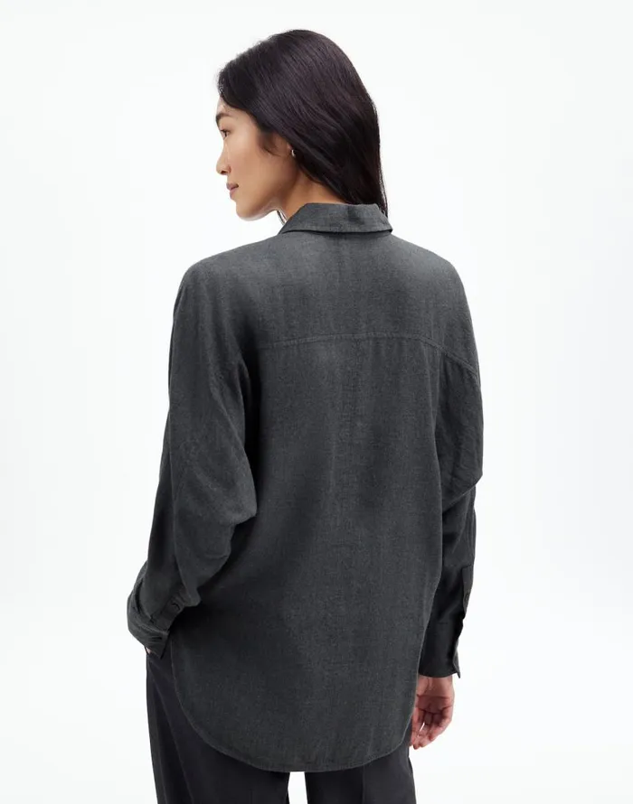 Tops and Shirts Women Madewell Heathered Flannel Dolman ButtonUp Shirt Charcoal Melange