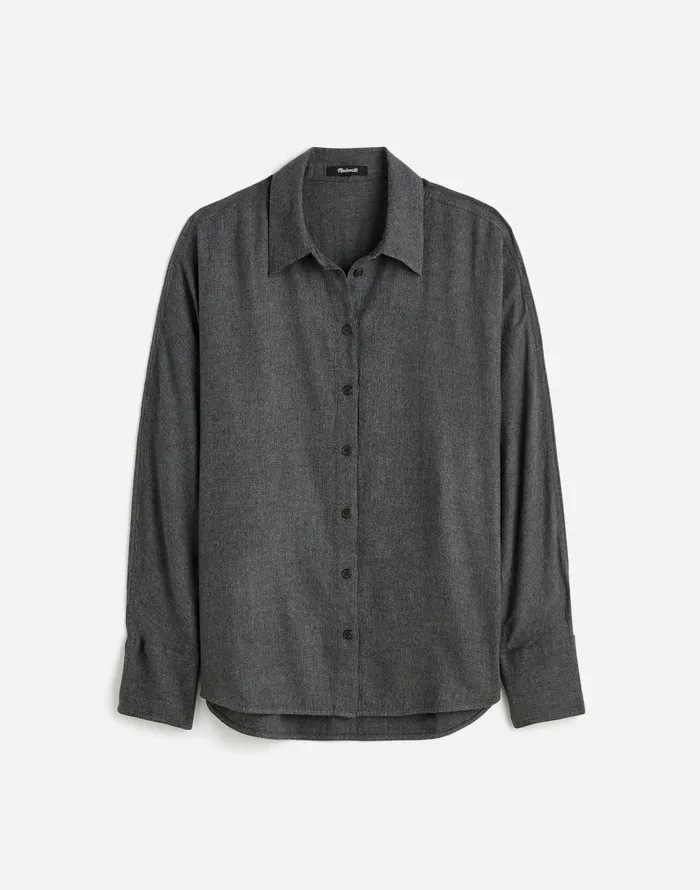 Tops and Shirts Women Madewell Heathered Flannel Dolman ButtonUp Shirt Charcoal Melange