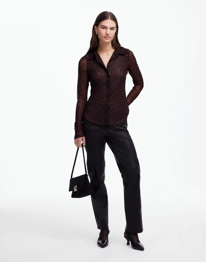 Tops and Shirts Women Madewell LongSleeve ButtonFront Top In Floral Mesh Bright Cherry
