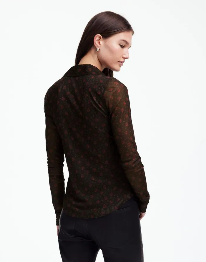 Tops and Shirts Women Madewell LongSleeve ButtonFront Top In Floral Mesh Bright Cherry