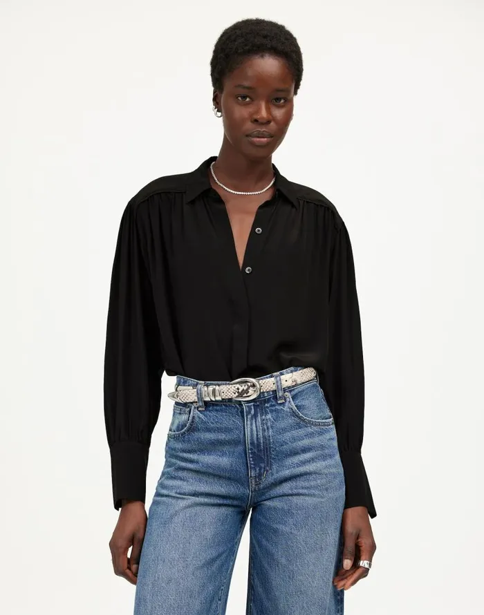 Tops and Shirts Women Madewell LongSleeve ButtonFront Top True Black