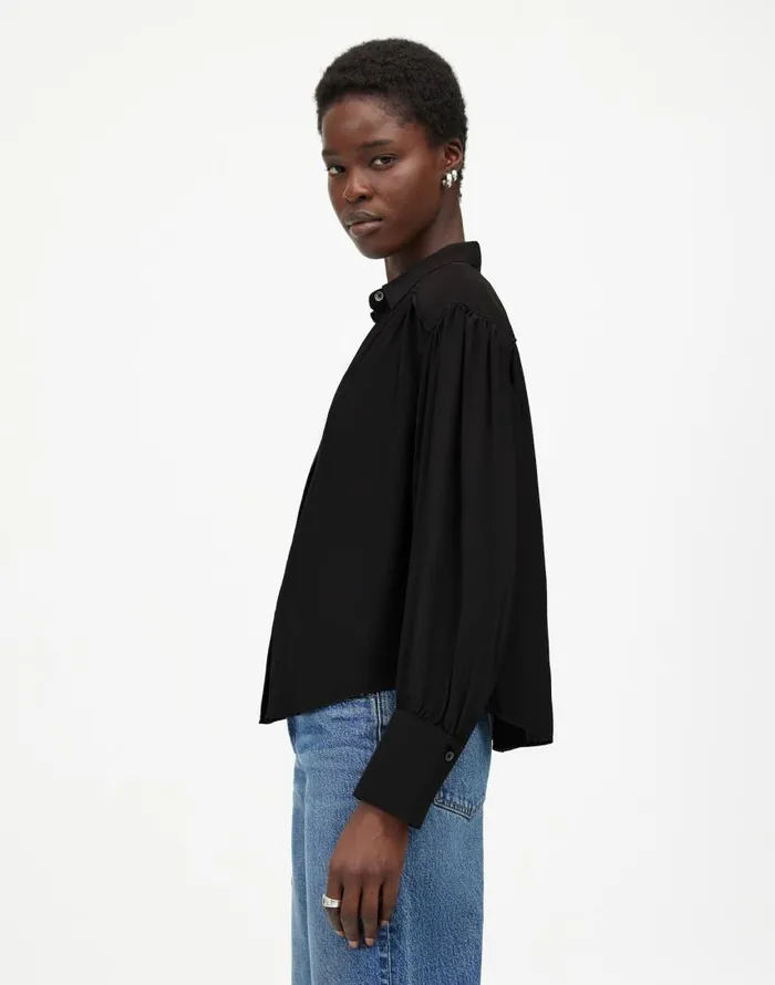 Tops and Shirts Women Madewell LongSleeve ButtonFront Top True Black